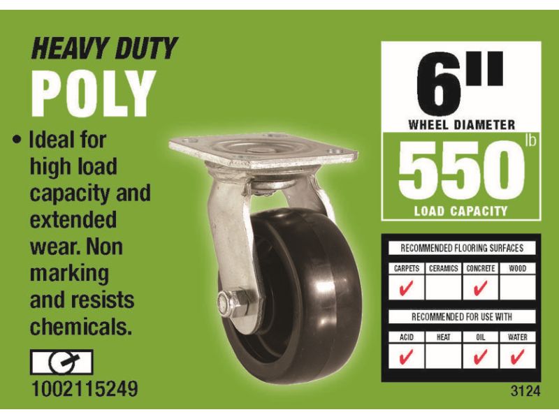Shepherd Hardware 3124 6-Inch Polypropylene Wheel Swivel Plate Caster 500-lb Load Capacity Shepherd Hardware 3124 6-Inch Polypropylene Wheel Swivel Plate Caster 500-lb Load Capacity