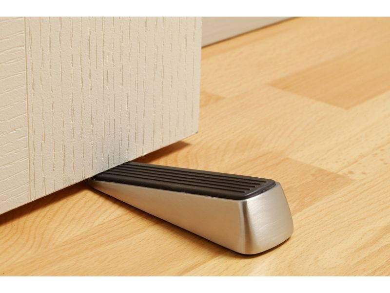 Designer Satin Nickel Door Wedge with NonSkid Rubber Base Grip Shepherd Hardware