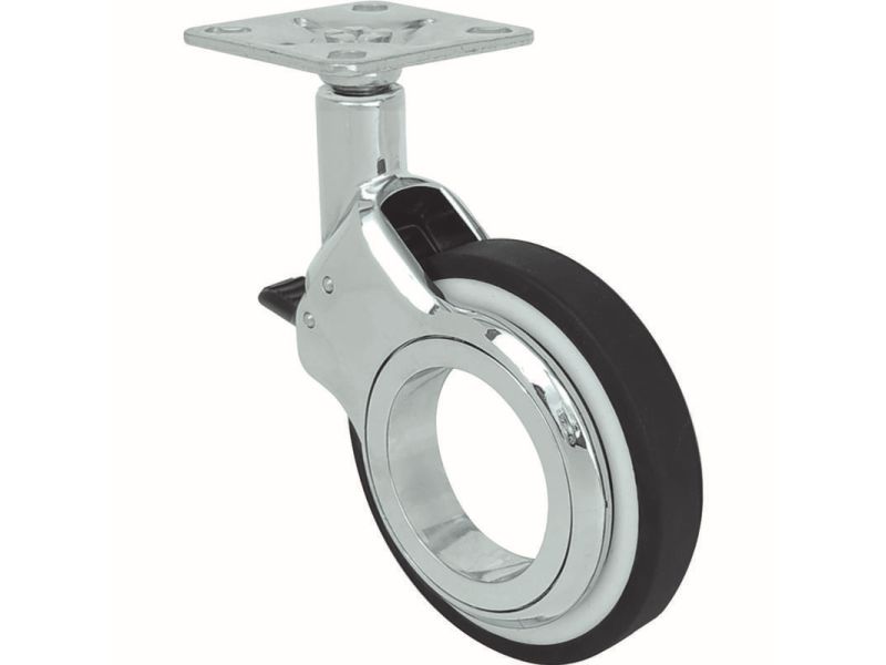 2-3/8 in. Polyurethane Hub-Free Chrome and Black Designer Swivel Caster with Brake and 88 lbs. Load Capacity (4-Pack) 2-3/8 in. Polyurethane Hub-Free Chrome and Black Designer Swivel Caster with Brake and 88 lbs. Load Capacity (4-Pack)