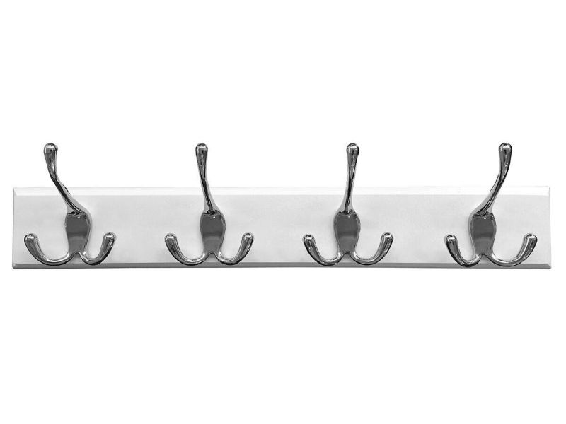 Headbourne 8018E 18 White Hook Rail/Coat Rack with 4 Chrome Triple Hooks Shepherd Hardware 