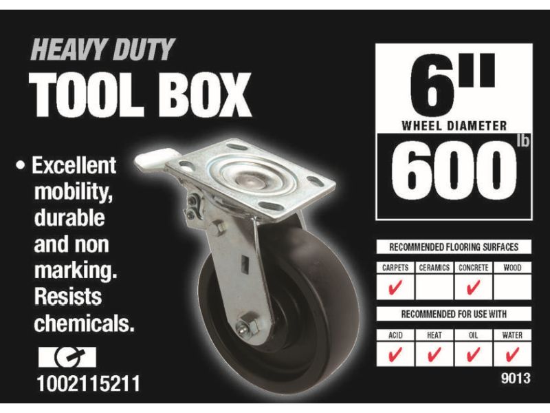 6Inch Tool Box Swivel Plate Caster with Brake, 600lb Load Capacity