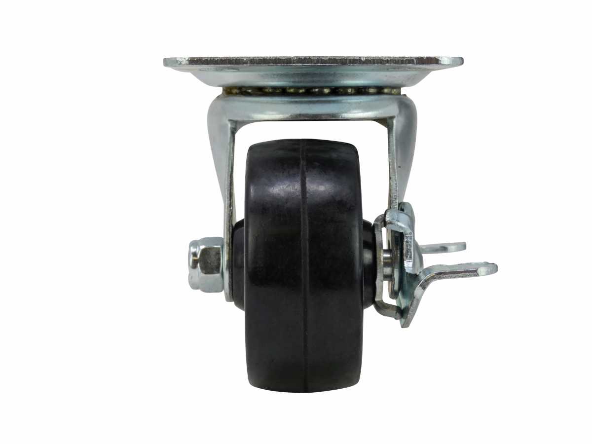 21/2Inch Soft Rubber Swivel Plate Caster with Side Brake, 100lb Load