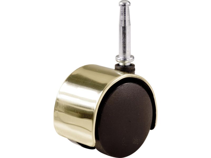 2-Inch Office Chair Stem Caster, Twin Wheel w/ Bright Brass Hood