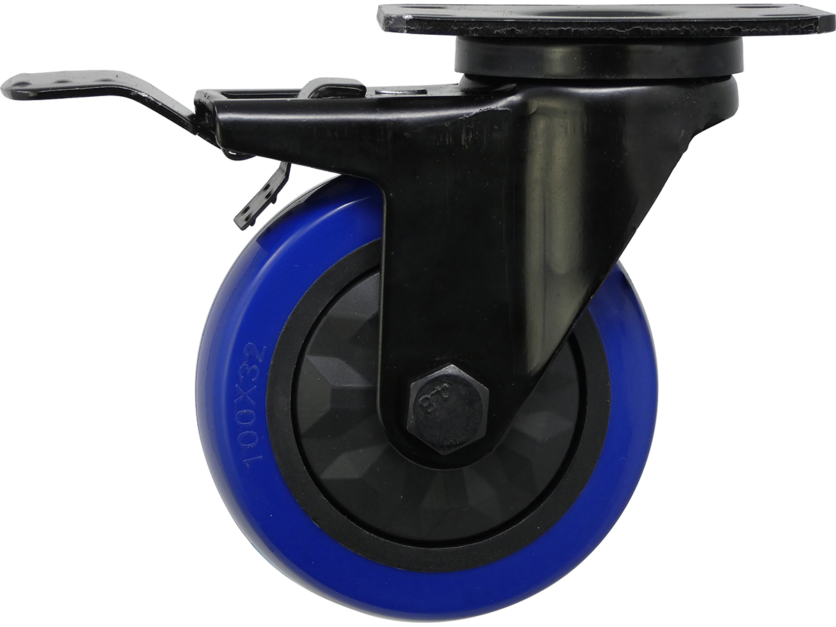 4″ Black & Blue TPU Swivel Caster with Total Lock Brake – Shepherd Hardware